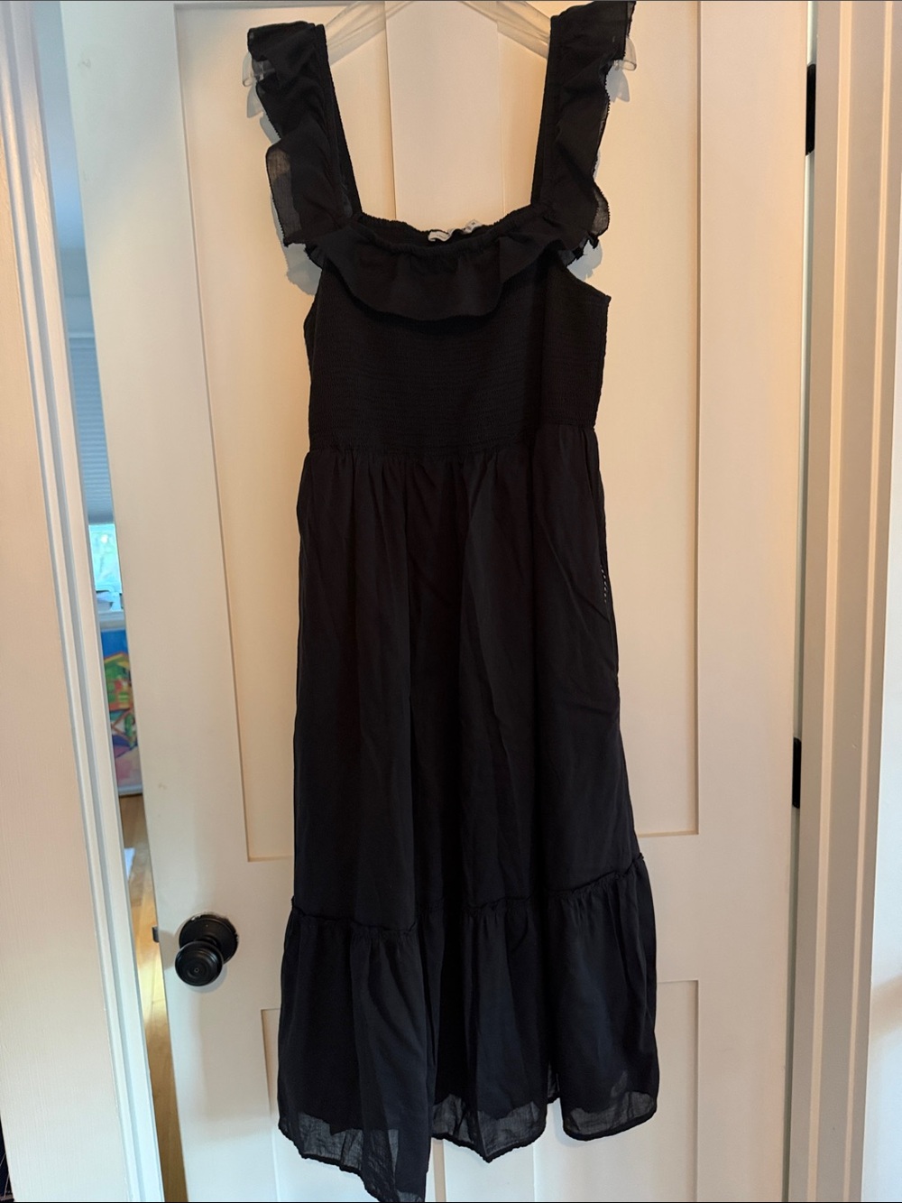Vineyard Vines Black Ruffle Strap Midi Dress